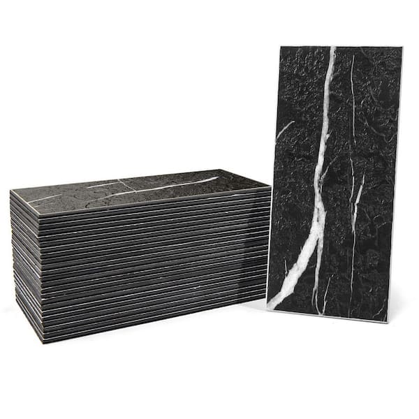 Black Marble 3in.x 6in. PVC Peel and Stick Backsplash for Kitchen, 102-Pieces, Self-Adhesive Subway Tiles(12sq.ft./box)