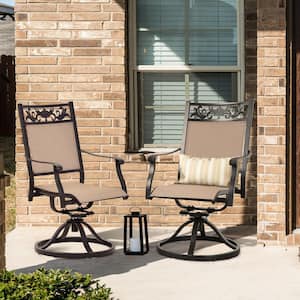 Dark Brown Swivel Cast Aluminum Outdoor Dining Chair (2-Pack)