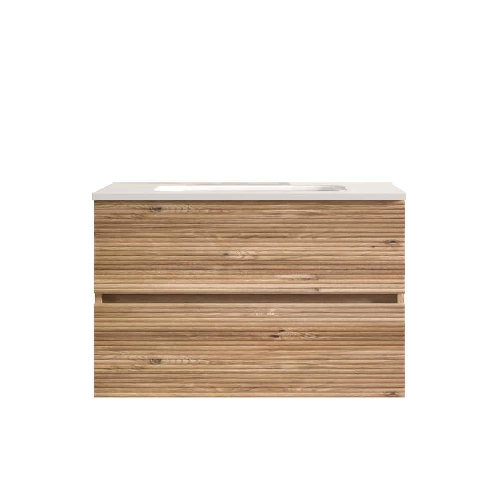 30 in. W Single Sink Wall-Mounted Bath Vanity in Oak with White Ceramic Top Unassembled price history on PriceWatchPro