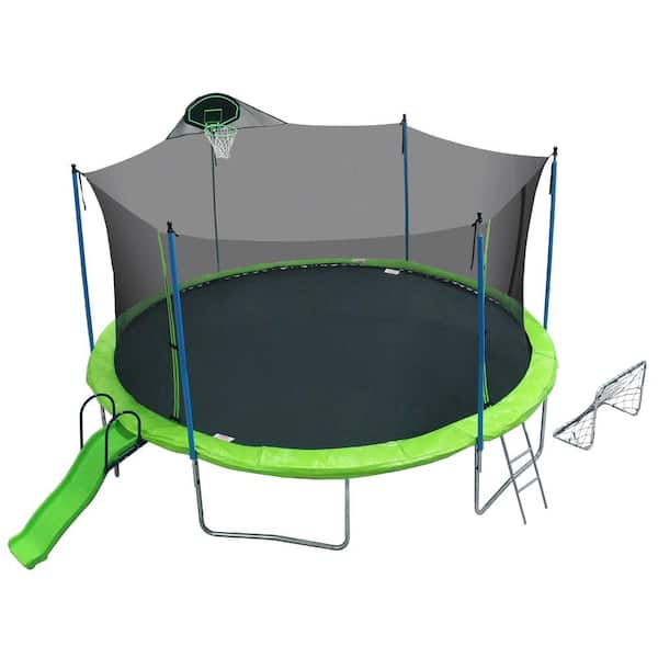 Sudzendf 16 ft. Green Trampoline with Slide and Football Goal