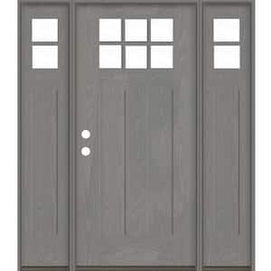 Craftsman 64 in. x 80 in. 6-Lite Right-Hand/Inswing Clear Glass Malibu Grey Stain Fiberglass Prehung Front Door with DSL