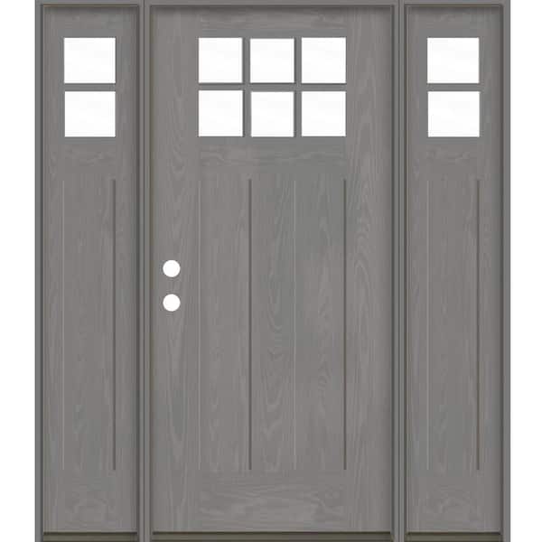 Krosswood Doors Craftsman 64 in. x 80 in. 6-Lite Right-Hand/Inswing Clear Glass Malibu Grey Stain Fiberglass Prehung Front Door with DSL