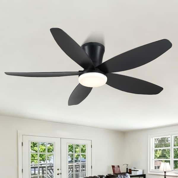 48 in Modern Black Remote Control Flush Mount Standard Ceiling Fan with 3-Color Dimmable LED Light