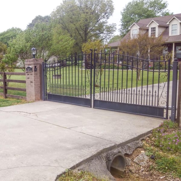 16 ft. x 6 ft. Automated Steel Venice Dual Swing Black Steel Driveway Gate and Gate Opener Kit ETL Listed Fence Gate
