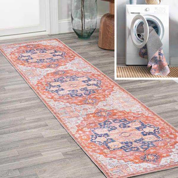 JONATHAN Y Maris Ornate Medallion Washable Terracotta/Navy 2 ft. x 10 ft. Runner Rug