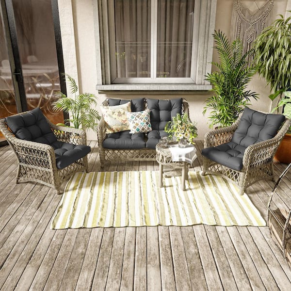 44.5 in. x 22.5 in. x 5 in. Outdoor Chair Cushion Tufted Seat and Back Patio Furniture Cushion Set Grey (4-Pack)