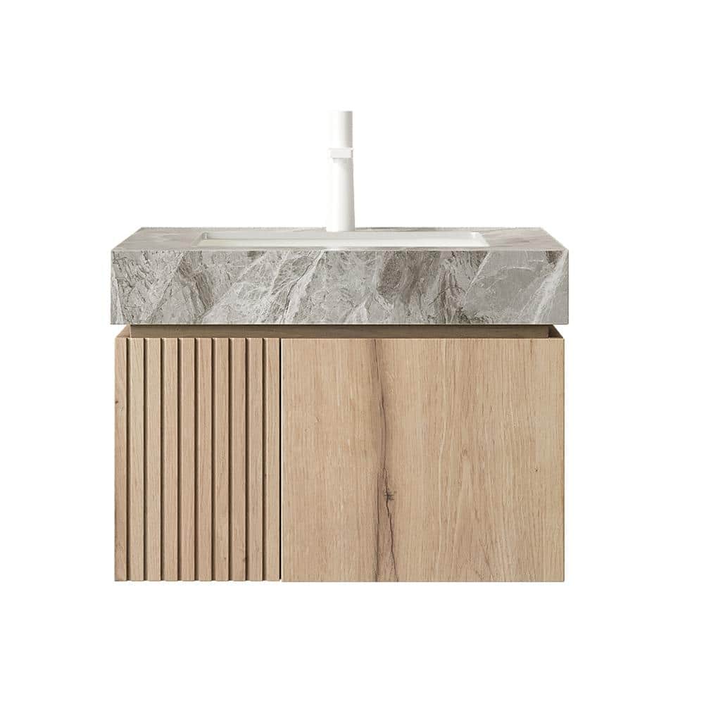 24 in. Floating White Oak Bath Vanity with Light Gray Sintered Stone Top and White Ceramic Basin price history on PriceWatchPro