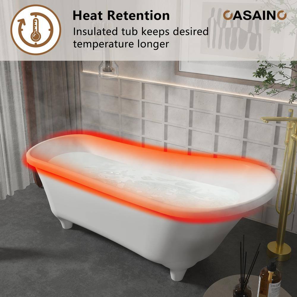 67.72" White Solid Surface Freestanding Soaking Bathtub