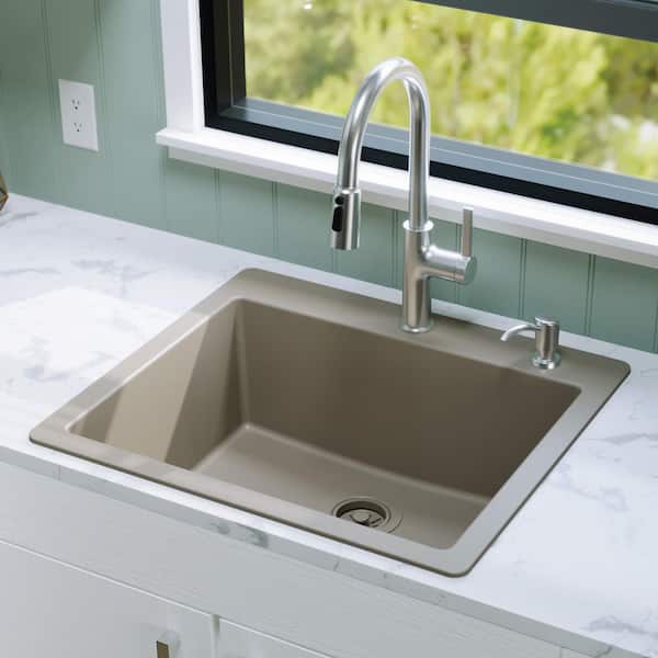Karran Quartz/Granite 25 in. Single Bowl Drop-In Kitchen Sink in Concrete