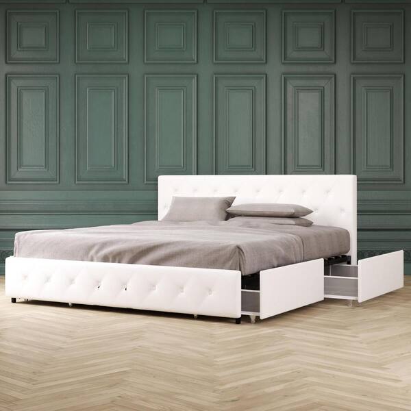 Dhp Dean White Faux Leather Upholstered, White Leather Bed With Storage