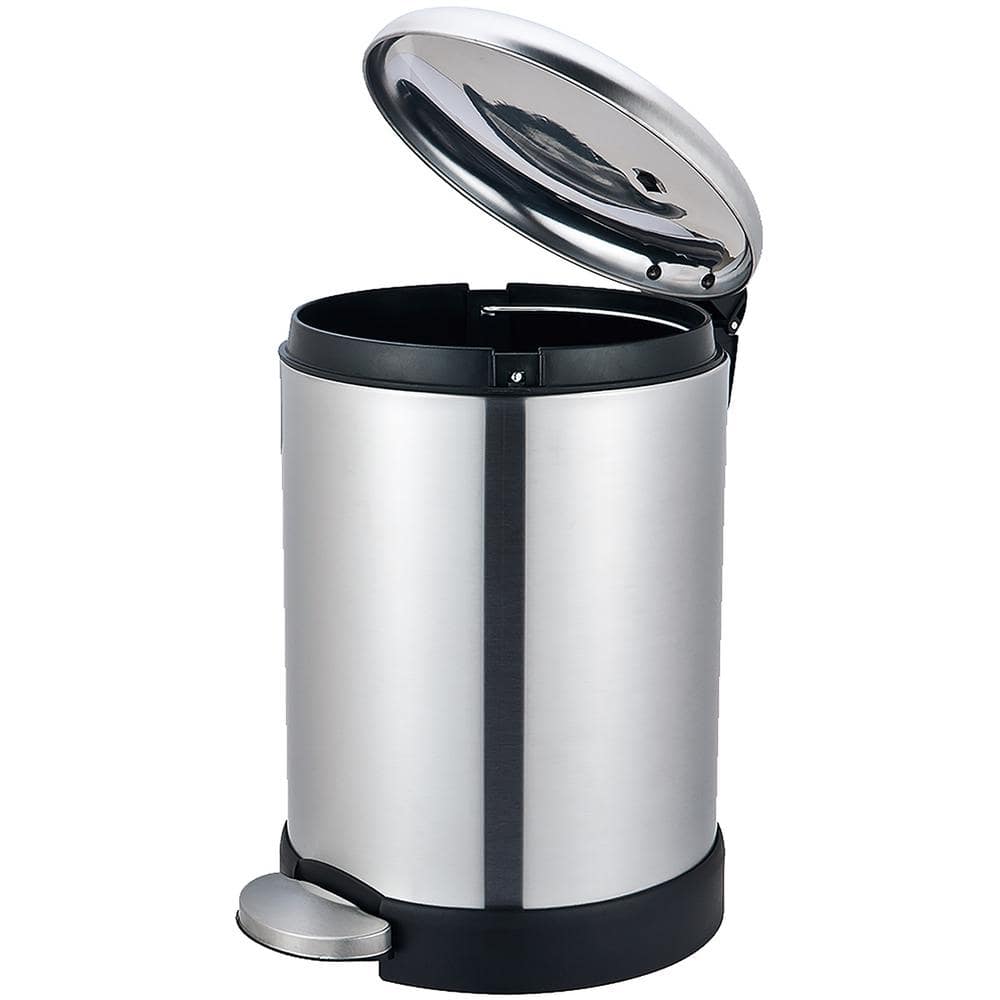 Compact Brushed Stainless Steel Pedal Trash Can with Soft Close Lid