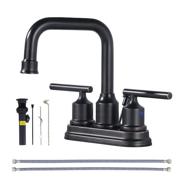 IVIGA 4 in. Centerset Double Handle High Arc Bathroom Faucet with Drain Kit in Oil Rubbed Bronze