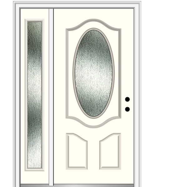 MMI Door 48 in. x 80 in. Left-Hand Inswing Rain Glass Alabaster Fiberglass Prehung Front Door on 4-9/16 in. Frame