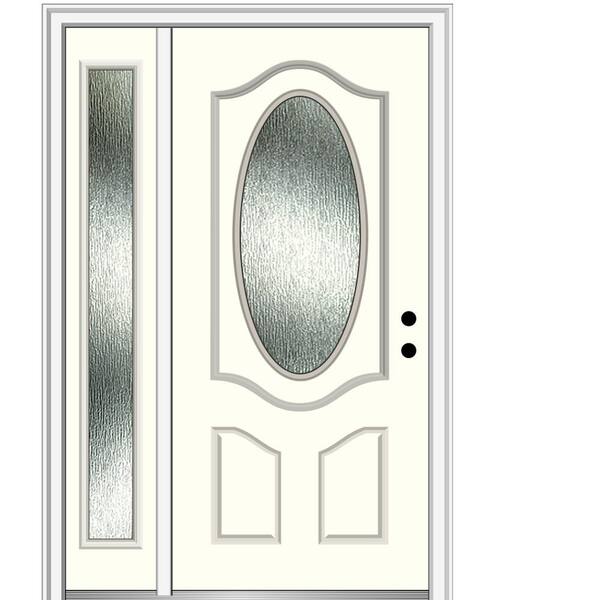 MMI Door 50 in. x 80 in. Left-Hand Inswing Rain Glass Alabaster Fiberglass Prehung Front Door on 4-9/16 in. Frame