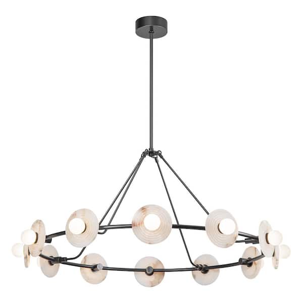 ALORA Dahlia 46 in. 12-Light 40-Watt Urban Bronze/Alabaster Integrated LED Chandelier