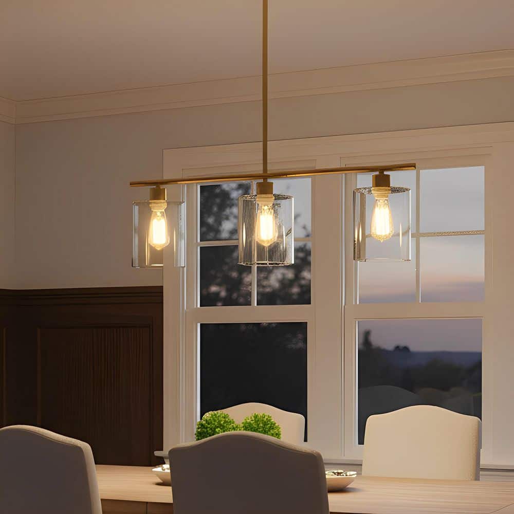 3-Light Gold Pendant Light with Clear Glass Shades, DIY Linear Chandelier for Kitchen Island or Dining Room price history on PriceWatchPro