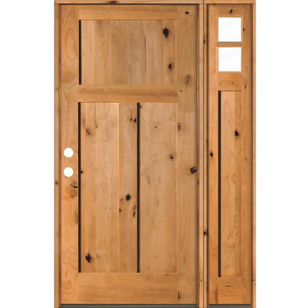 Krosswood Doors 46 in. x 80 in. Knotty Alder 3 Panel Right-Hand/Inswing Clear Glass Clear Stain Wood Prehung Front Door with Sidelite
