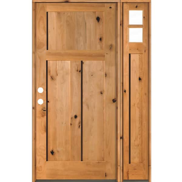 Krosswood Doors 50 in. x 80 in. Knotty Alder 3 Panel Right-Hand/Inswing Clear Glass Clear Stain Wood Prehung Front Door/Right Sidelite