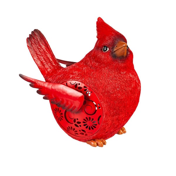 Evergreen Enterprises 9 in. Solar Engraved Cardinal Resin Garden Statue