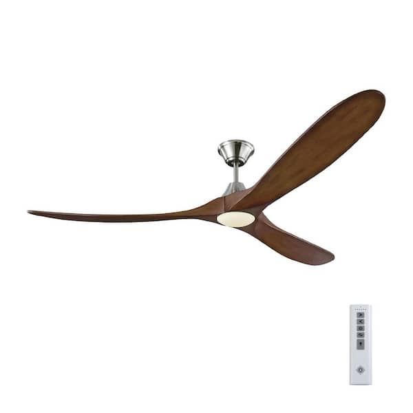 Generation Lighting Maverick Max LED 70 in. Integrated LED Indoor/Outdoor Brushed Steel Ceiling Fan with Koa Blades with Remote Control