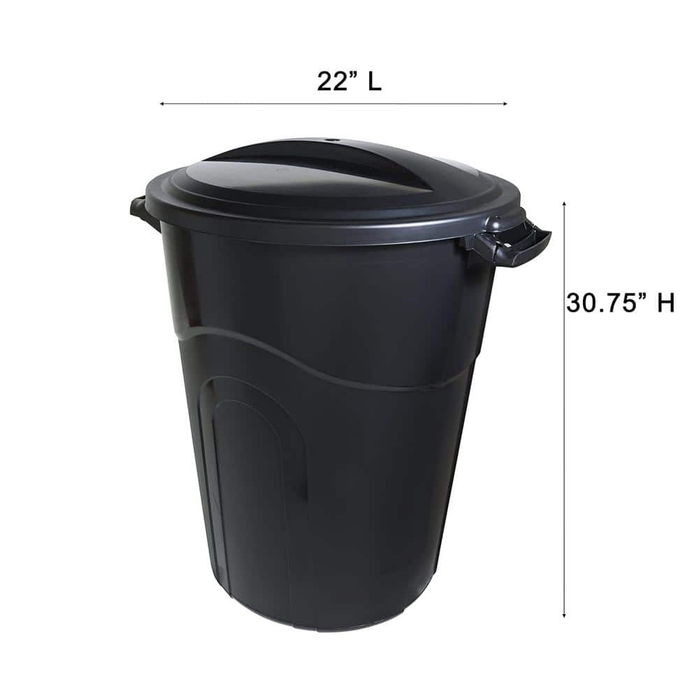 Black 32 Gallon Lockable Plastic Outdoor Trash Cans, Set of 2