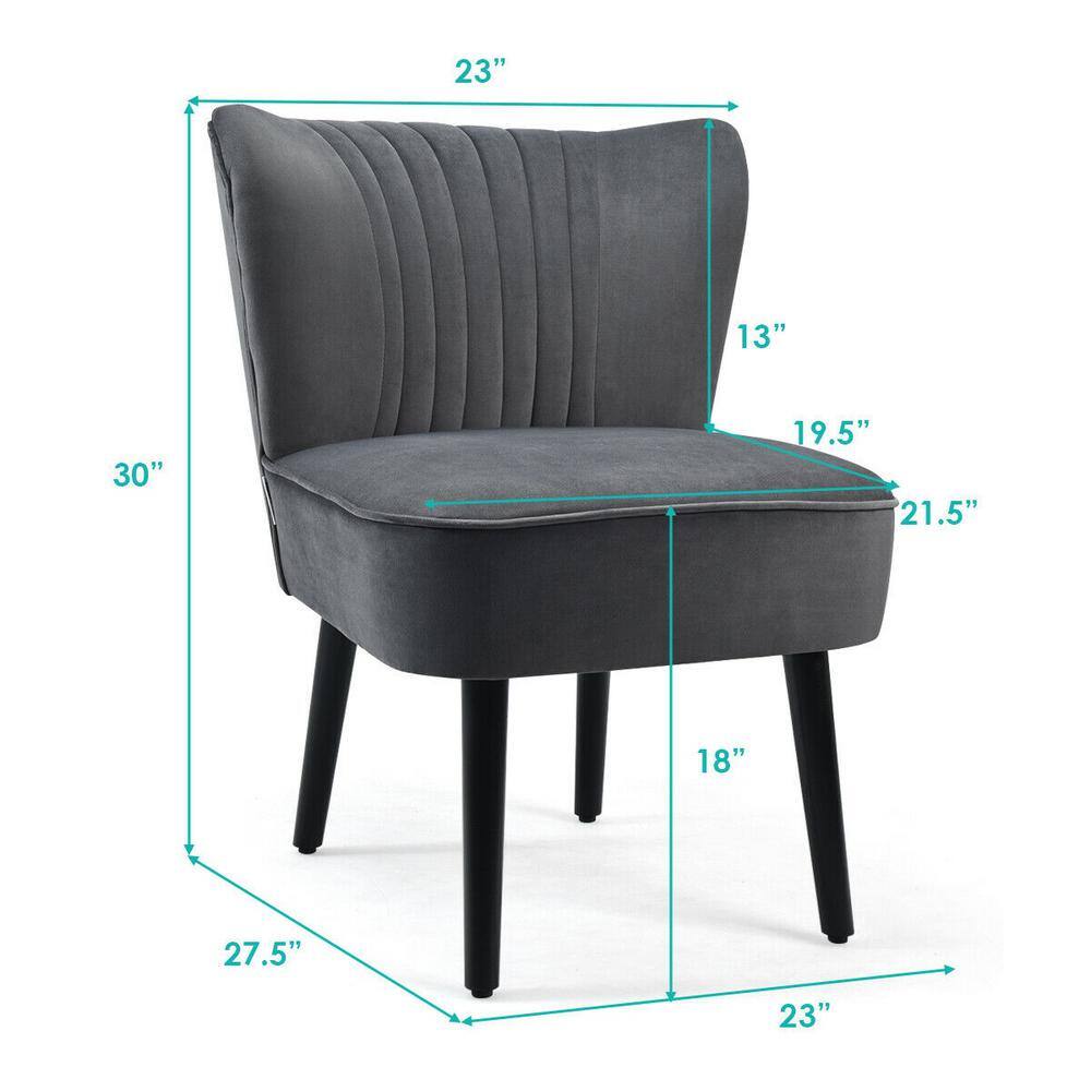Parsons Gray Velvet Armless Accent Chair with Wood Legs