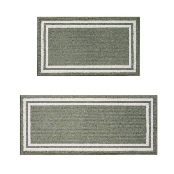 Debbie Double Border 2-Tone Ivory/Sage 2 ft. x 5 ft. Border Polypropylene 2-Piece Rug Set