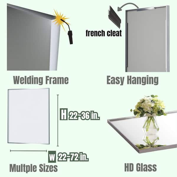 32 in. W x 40 in. H Silver Aluminum Rectangle Framed Tempered Glass Wall-Mounted Decorative Mirror