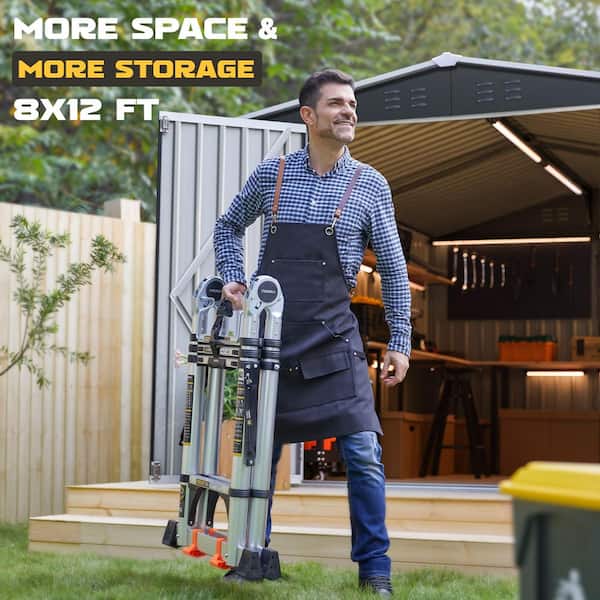 VIWAT 8 ft. W x 12 ft. D Metal Outdoor Storage Garden Tool Steel