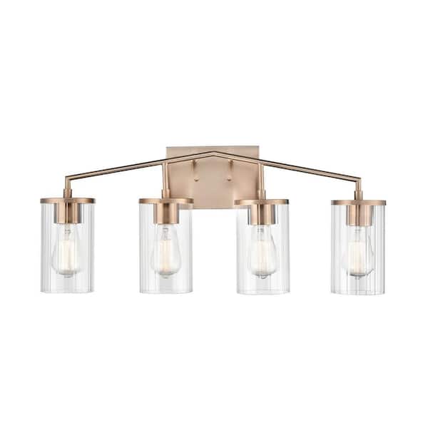 Beverlly 27.9 in. 4-Light Modern Gold Vanity Light with Clear Beveled Glass