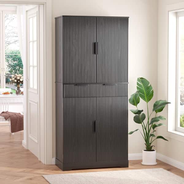 72" Fluted Kitchen Pantry Cabinet with 3 Keyboard Drawers & 6 Door Shelves Adjustable for Bathroom,Dining Room