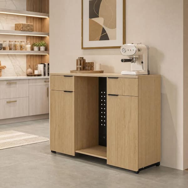 FUFU&GAGA Natural Wood 53.2 in. x 39.4 in. Pantry Cabinet with