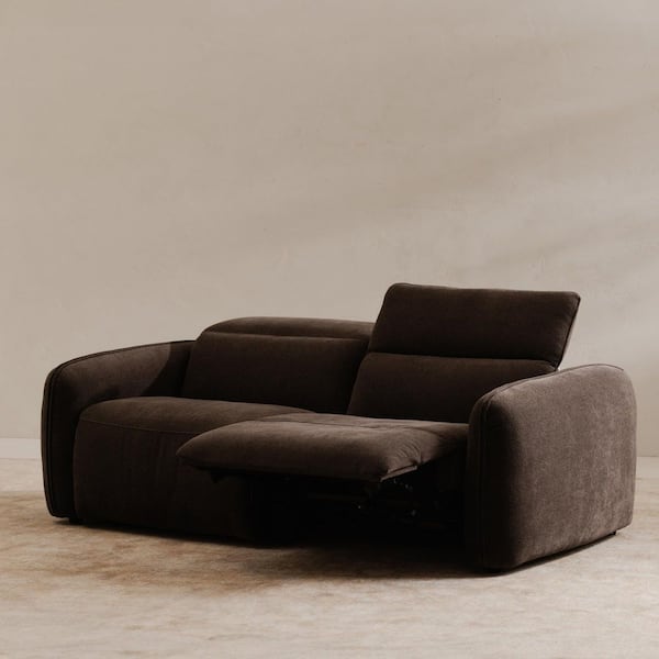 Yarrow Dusk Grey Polyester Wood Base Power Recliner Sofa with Motion Headrests and Footrests