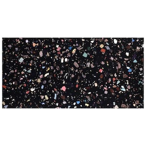 Adorn Black Multicolor 4 in. x 0.41 in. Terrazzo Look Polished Porcelain Floor and Wall Tile Sample