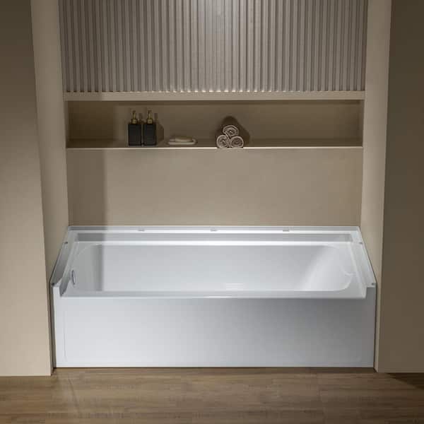 60 in. x 32 in. Soaking Alcove Rectangular Bathtub with Left Drain and Overflow in White
