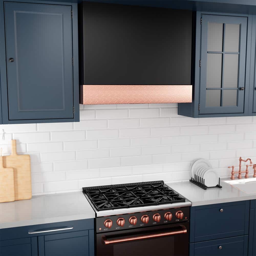 Copper and Black 36-Inch Wall Mounted Stainless Steel Range Hood
