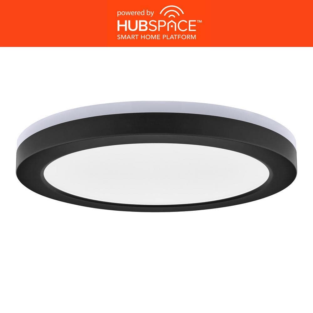 12 in. LED Flush Mount Smart CCT and RGB Selectable Matte Black Finish with