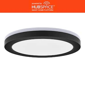 12 in. LED Flush Mount Smart CCT and RGB Selectable Matte Black Finish with Night Light Powered by Hubspace