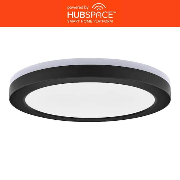 12 in. LED Flush Mount Smart CCT and RGB Selectable Matte Black Finish with Night Light Powered by Hubspace