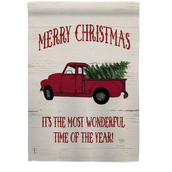 28 in. x 40 in. Merry Christmas Vintage Truck Tree Wonderful Year Time Winter Vertical Double-Sided House Flag