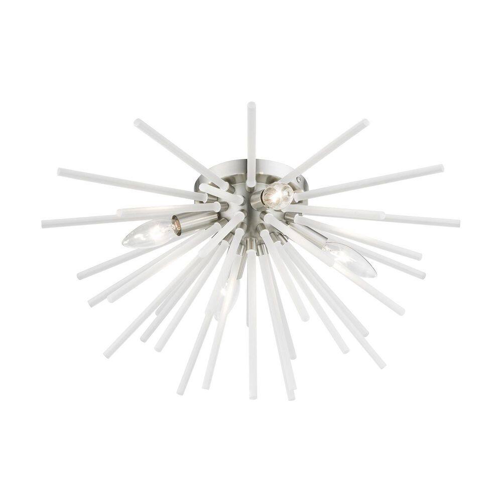 Modern Uptown 4-Light Brushed Nickel Flush Mount with Acid Etched Rods