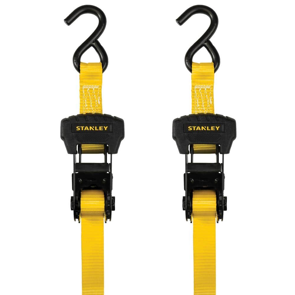  STANLEY S1007 Black/Yellow 1.5 x 16' Ratchet Tie Down Straps -  Heavy Cargo Securing (3,300 lbs Break Strength), 2 Pack : Tools & Home  Improvement