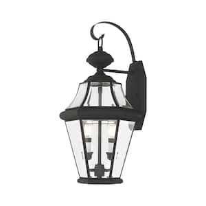 Cresthill 20.75 in. 2-Light Wall Black Outdoor Hardwired Wall Lantern Sconce with No Bulbs Included