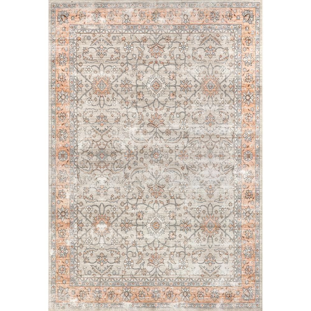 Eco-Friendly Faded Floral 8' x 10' Synthetic Washable Rug