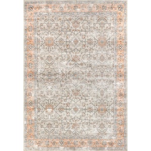 Marlena Faded Floral Machine Washable Peach 8 ft. x 10 ft. Indoor Rectangle Area Rug