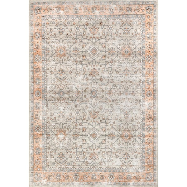 nuLOOM Marlena Faded Floral Machine Washable Peach 8 ft. x 10 ft. Indoor Rectangle Area Rug