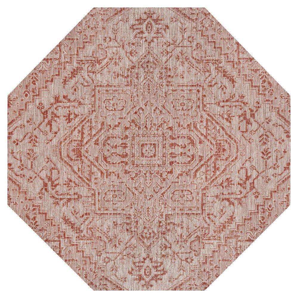Estrella Bohemian Medallion Textured Weave Red/Taupe 8 ft. Octagon Indoor/Outdoor Area Rug price history on PriceWatchPro