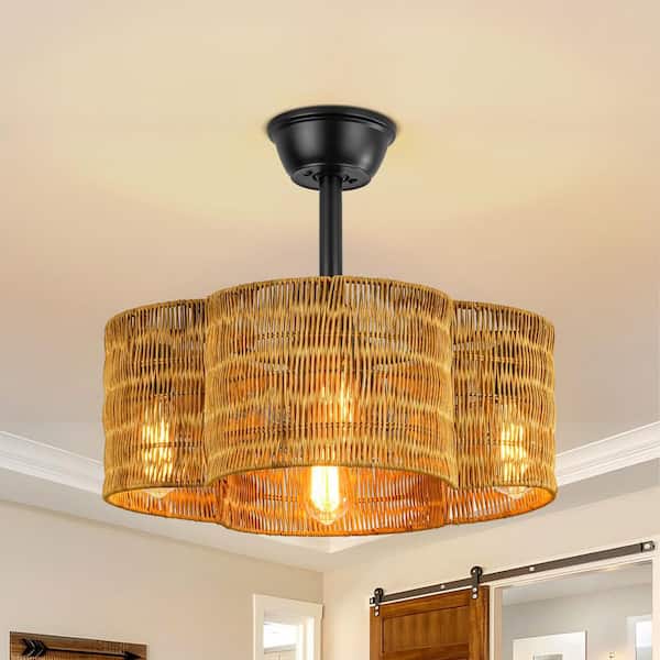 Jolie 4-Light 20 in. Farmhouse Black and Deep Brown Geometric Drum Indoor Ceiling Fan Lighting with Remote Included