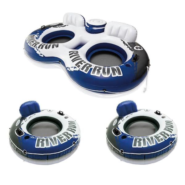 River Run II 2-Person Round Vinyl Inflatable Pool Tube Float and 2-Single Water Rafts