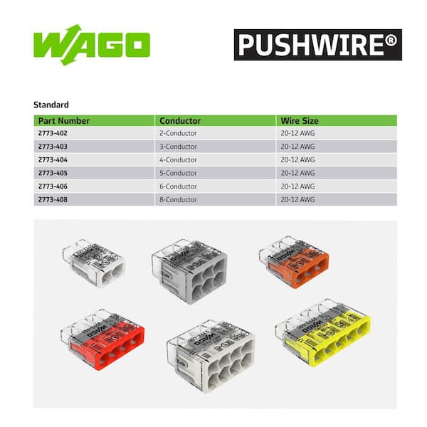 WAGO 2773 Series Pushwire 2-Conductor Splicing Connector, 20-12